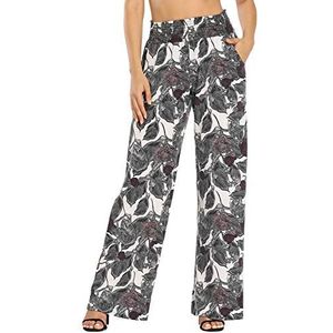 Urban GoCo Damesbroek met bloemenpatroon, casual, brede pijpen, palazzo-broek, 10, S, 10 stuks.