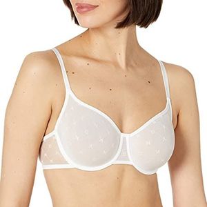 DKNY Monogram tule ongevoerde beha met kuif voor dames, Witte popeline