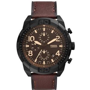 Fossil Bronson horloge chronograaf van roestvrij staal, zwart, voor heren, Fs5875, bruin, riem, Bruin, riem