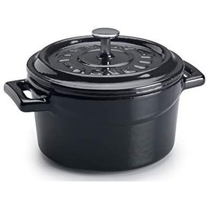 Pentole Agnelli COGHSRP10410R Slowcook steelpan met handgrepen en deksel, gietijzer, 0,36 l, 10 cm, zwart glanzend