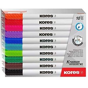 Kores - K-Marker: whiteboard marker met fijne punt, droog en reukloos, voor school en kantoor, 10 verschillende kleuren