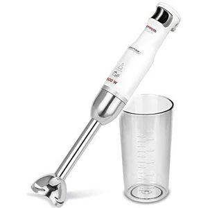 MPM MBL-27 dompelmixer, instelbare snelheid ""Smooth Touch"", afneembare mengarm van roestvrij staal, mengbeker 600 ml, 500 W, wit