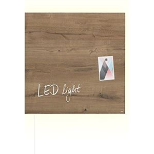 SIGEL GL405 Artverum Glazen magneetbord met LED-verlichting, 48 x 48 cm, natuurlijk houtdesign, lichtbruin