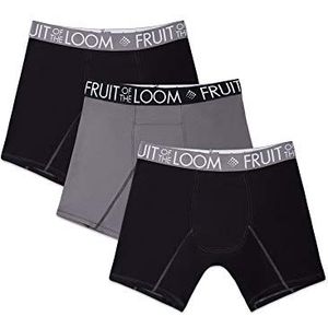 Fruit of the Loom Ademend ondergoed met Tri-Cool-technologie Slim Fit Boxershorts voor heren, Normale pijpen, Performance Cooling, 3 stuks, zwart/grijs