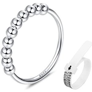 JeweBella Anti-stress ring voor dames van 925 sterling zilver met parels angstring voor vrouwen meisjes ring spinner ring dun stapelbaar met ring, Zilver