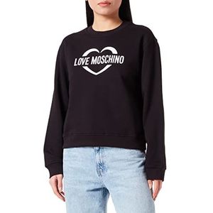 Love Moschino Dames sweatshirt ronde hals met holografische hartprint, zwart, 42, zwart.