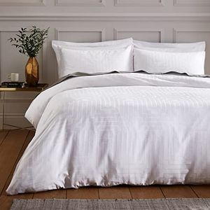 Bianca Fine Linens Beddengoed beddengoedset met laken, dekbedovertrek en kussenslopen in geometrisch jacquard-katoen, wit, super kingsize