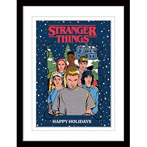 Pyramid International Stranger Things Poster ""Happy Holidays"", 30 cm x 40 cm, met zwarte lijst en Stranger Things - officieel Stranger Things product