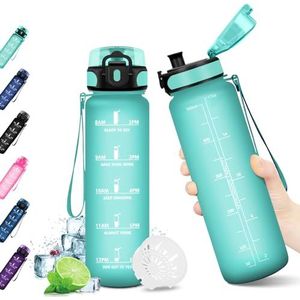 KollyKolla Waterfles voor kinderen, 500 ml, met tijdsaanduiding, lekvrije fles, BPA-vrij, fles met filter, fles voor fiets, school, camping en buiten
