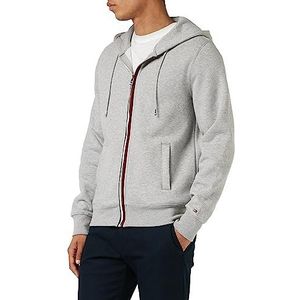 Tommy Hilfiger Sweatshirt met capuchon met ritssluiting en over het algemeen verdeelde strepen met ritssluiting voor heren, Lichtgrijs chinees