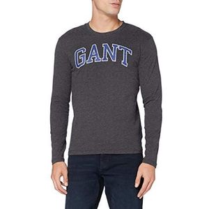 GANT L/S Herenondergoed met logo-print, ronde hals, antraciet.