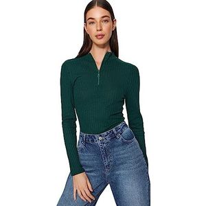 Trendyol Rechte blouse met lange mouwen voor dames, Emerald Groen