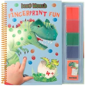 Depesche 12106 Dino World Fingerprint Fun kleurboek met 4 stempelkussens om met je vingers in te kleuren