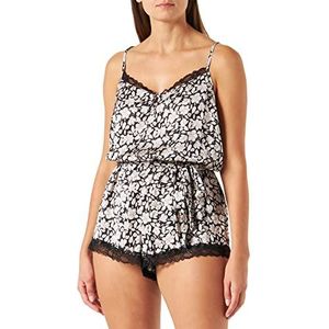 women'secret Mono Corto Satén Flores Dames-overall, Estampado fondo blanco, L, estampado fondo blanco