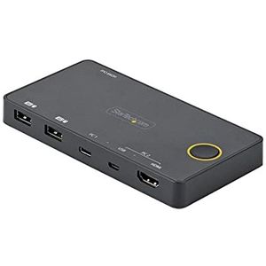 StarTech.com Hybride KVM-schakelaar, 2 poorten, USB-A + HDMI & USB-C – enkel display HDMI 2.0 4K 60Hz – KVM-schakelaar Compact Desktop/Laptop – USB-bus aangedreven – Thunderbolt 3 (SV221HUC4K)
