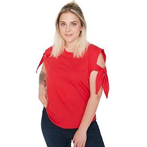 TRENDYOL Dames T-shirt met ronde hals en geweven ronde hals, maat XL, rood, XL, Rood
