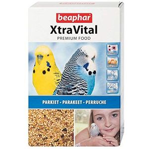 Beaphar XTRAVITAL – evenwichtige voeding voor parkieten – bevat fruit, zaden en eieren – versterkt het immuunsysteem – zorgt voor een mooi verenkleed en houdt gezond – 500 g