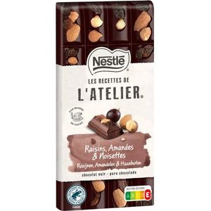 Nestlé Les Recettes de L'Atelier Tablette, zwarte chocolade, druiven, hazelnoten en amandelen, 170 g