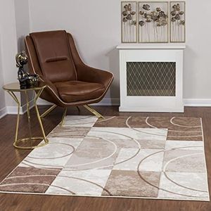 Surya Bilbao Scandinavisch geometrisch tapijt - groot tapijt voor woonkamer, eetkamer, slaapkamer, keuken - Bohemian chic design, modern Berbery, laagpolig tapijt 160 x 213 cm - bruin, beige en wit