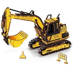 Robotime Excavator TG508K - 3D puzzel - Houten bouwpakket - Knutselen - Miniatuur