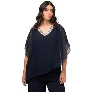 Ulla Popken Chiffon damesblouse, marineblauw, 44-46/grote maat, Marinier