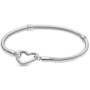 Pandora Slangen-schakelarmband met hartsluiting, 21 EU, Sterling zilver