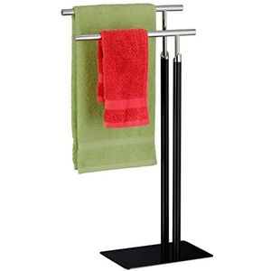 Relaxdays handdoekrek staand - staal - 2 stangen - handdoekhouder zwart - badkamer