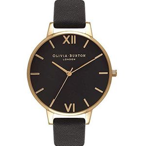 Olivia Burton Dames Analoog Kwarts Horloge met Lederen Armband OB15BD55, Zwart/Goud