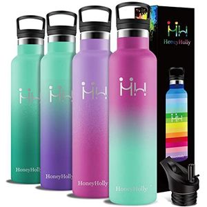 HoneyHolly Vacuüm geïsoleerde roestvrijstalen drinkfles, 1000 ml, BPA-vrij, lekvrij, thermosfles, geschikt voor kinderen, kleine kinderen, school, sport en fiets