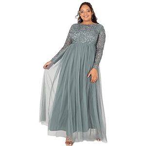 Maya Deluxe Taupe Blush Korte mouw Stripe Bridesmaid Maxi Jurk voor dames