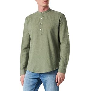 Only & Sons Onscaiden LS Halfplackt Linen Shirt Noos T-shirt met lange mouwen voor heren, moeras, L, moeras