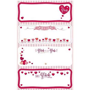 AVERY Zweckform Huishoudelijke etiketten hart stickers 8 stuks zelfklevend (jam etiketten voor het beschrijven van jam, herbruikbaar) - rood roze wit