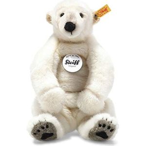 Steiff Nanouk 062605 Pluche dier ijsbeer zittend 33 cm pluche teddybeer voor kinderen, knuffeldier om te spelen en te knuffelen, origineel pluche dier met knop in het oor, mobiel en wasbaar, wit