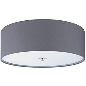 EGLO plafondlamp PASTERI, 3 lichtbronnen textiel plafondarmatuur, materiaal: staal, stof, glas, kleur: nikkel mat, grijs, fitting: E27, Ø: 47,5 cm
