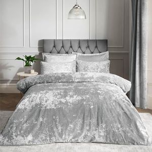 Catherine Lansfield Beddengoed van kreukfluweel, polyester, zilver, king