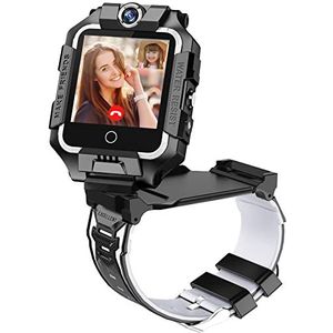 ele ELEOPTION 4G Smartwatch voor kinderen, GPS met dubbele 360° camera, wifi, video, SOS-telefoongesprek, stappenteller, IP67, waterdicht, voor meisjes en jongens, zwart