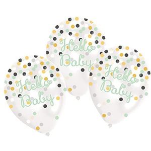 Amscan 6 latex ballonnen, transparant, confetti, Filled Hello baby, 27,5 cm