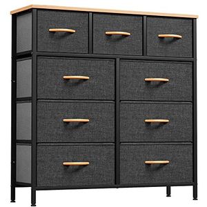 YITAHOME Commode met 9 laden, stoffen opbergtoren voor slaapkamer, woonkamer, hal, kasten en kinderkamer, robuust stalen frame, houten bovenkant en gemakkelijk te gebruiken stoffen bakken