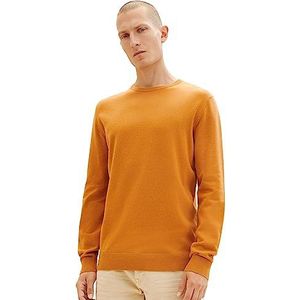 TOM TAILOR Basic trui met ronde hals voor heren, basic gebreide trui met ronde hals, 27682-oranje verbrande roest mengsel