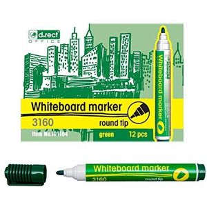 D.RECT 3160 Set van 12 uitwisbare whiteboard- en bladbordmarkers, ronde punt, groen