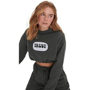 Trendyol Sweatshirt met ronde hals met slogan standaard trainingspak dames, grijs, L, grijs.