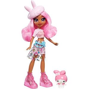 HELLO KITTY Sanrio Hello Kitty My Melody figuur en styliepop met lang roze haar en modieuze outfit, speelgoed voor kinderen vanaf 4 jaar, GWW97