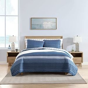 Nautica | Luxe 2-delige set van katoen, zeer zacht, elegant design, voor thuis, blauw, eenpersoonsbed