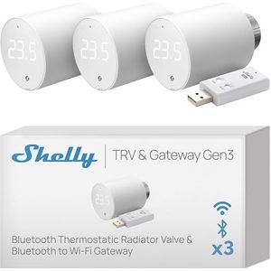 Shelly 3x Blu TRV & Blu Gateway Gen3 Gateway, Radiatorthermostaat Bluetooth Low Energy, WiFi