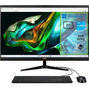 Acer Aspire C27-1800 All-in-One desktop pc, Intel Core i3-1305U processor, 8 GB DDR4 RAM, 512 GB SSD, 27 inch IPS FHD LED LCD-display, Intel UHD, WLAN, webcam, Windows 11 Home