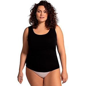 Ulla Popken Dames grote maten plus size onderhemd plus size bandjes slim biologisch katoen mouwloos 790721, zwart.