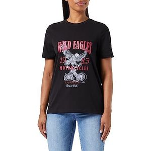 Vila T-shirt pour femme, Noir/imprimé : aigles sauvages, S