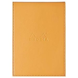 RHODIA 118138C – etui met klemhouder + notitieblok nr. 13 oranje – A6 – kleine ruitjes – 80 vellen afneembaar – licht wit papier 80 g/m – potloodhouder – kunstleer