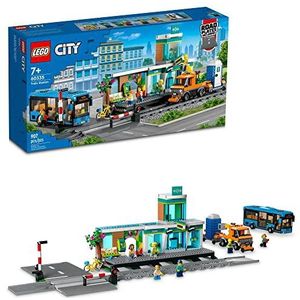 LEGO 60335 City Treinen Treinstation, Speelgoed Set met Bus, Trein, Wegplaten en Treinsporen; Compatibel met City Treinen Sets en Meer, Cadeau-idee