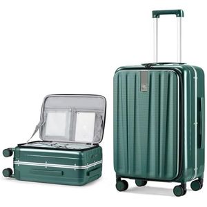 Hanke Koffer met harde schaal, 66 cm, grote koffer met 4 wielen, middelgrote handbagage, lichtgewicht aluminium reiskoffer met TSA-sloten, Donkergroen, Bagage van boven geopend